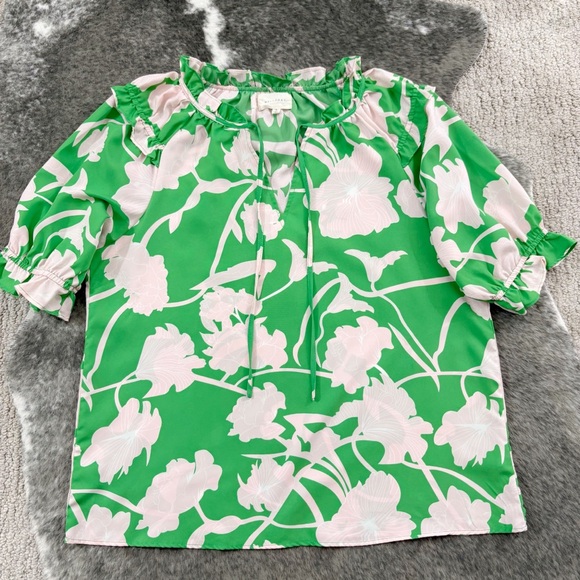 Melloday Floral Tie Neck Blouse Small - Picture 4 of 9